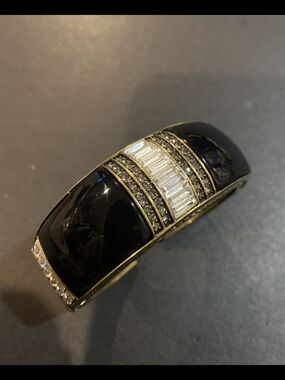 Heidi Daus Black Enamel and Crystal Baguette Cuff Bracelet